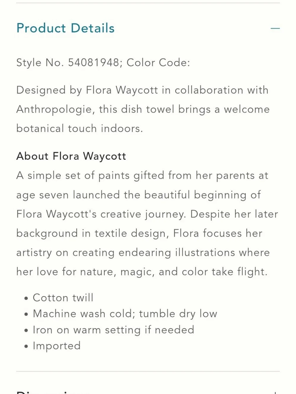 NWT Anthropologie Flora Waycott Botanical Garden Insects Mint Green Dish Towel
